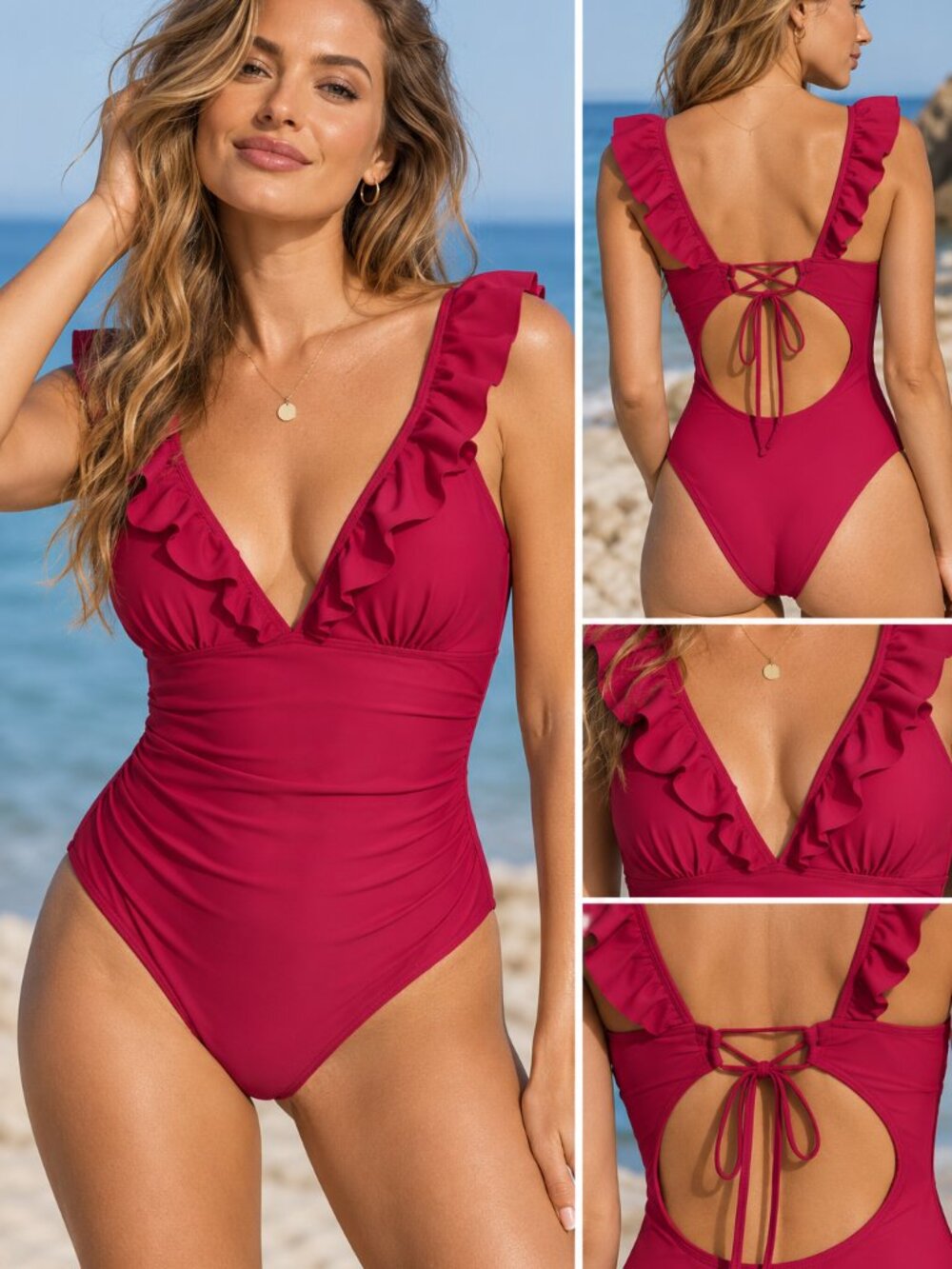 Cupshe Fuchsia Ruffle One-Piece Swimsuit NWT XL